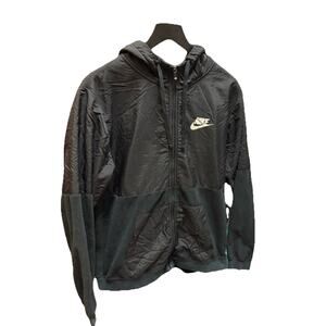 Nike Full Zip Hoodie Jacket Men’s Large Black Windbreaker Fleece Hybrid Swoosh